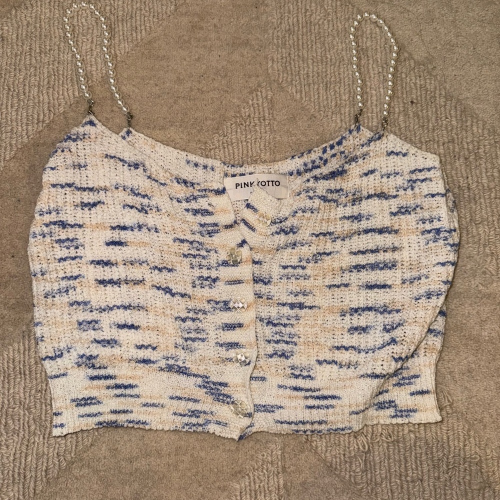 Knit crop top with pearl straps